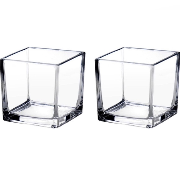 Glass Cube Vase SET OF 2 NWOT - Picture 2 of 7